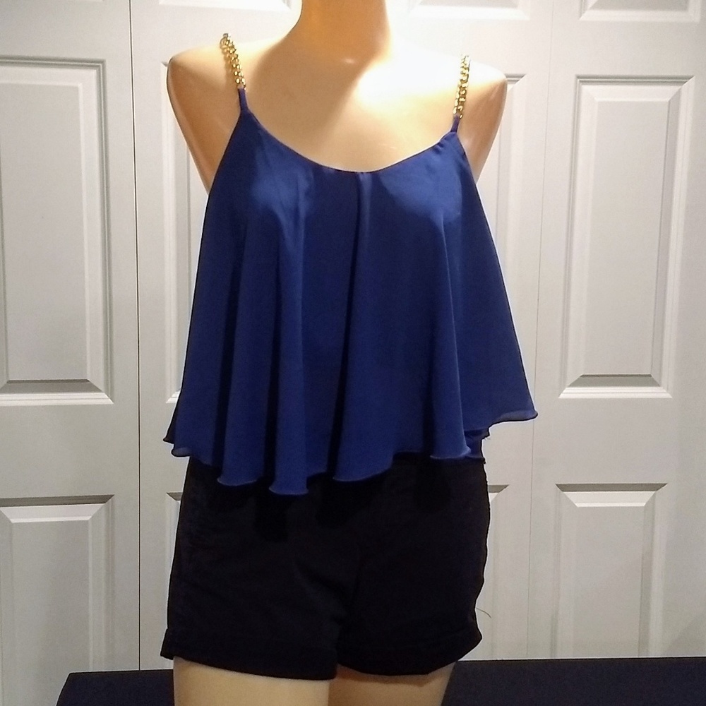 NWT Royal blue crop top w/gold chain straps-XL